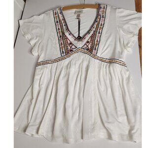 New With Tags Knox Rose Boho Embroidered Summer Top Size Lg